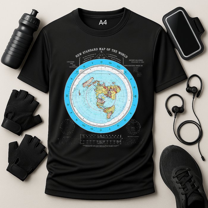 Gleason Flat Earth Map Blue Flat Earth Map Flat Earth Cooling Performance Crew T-Shirt