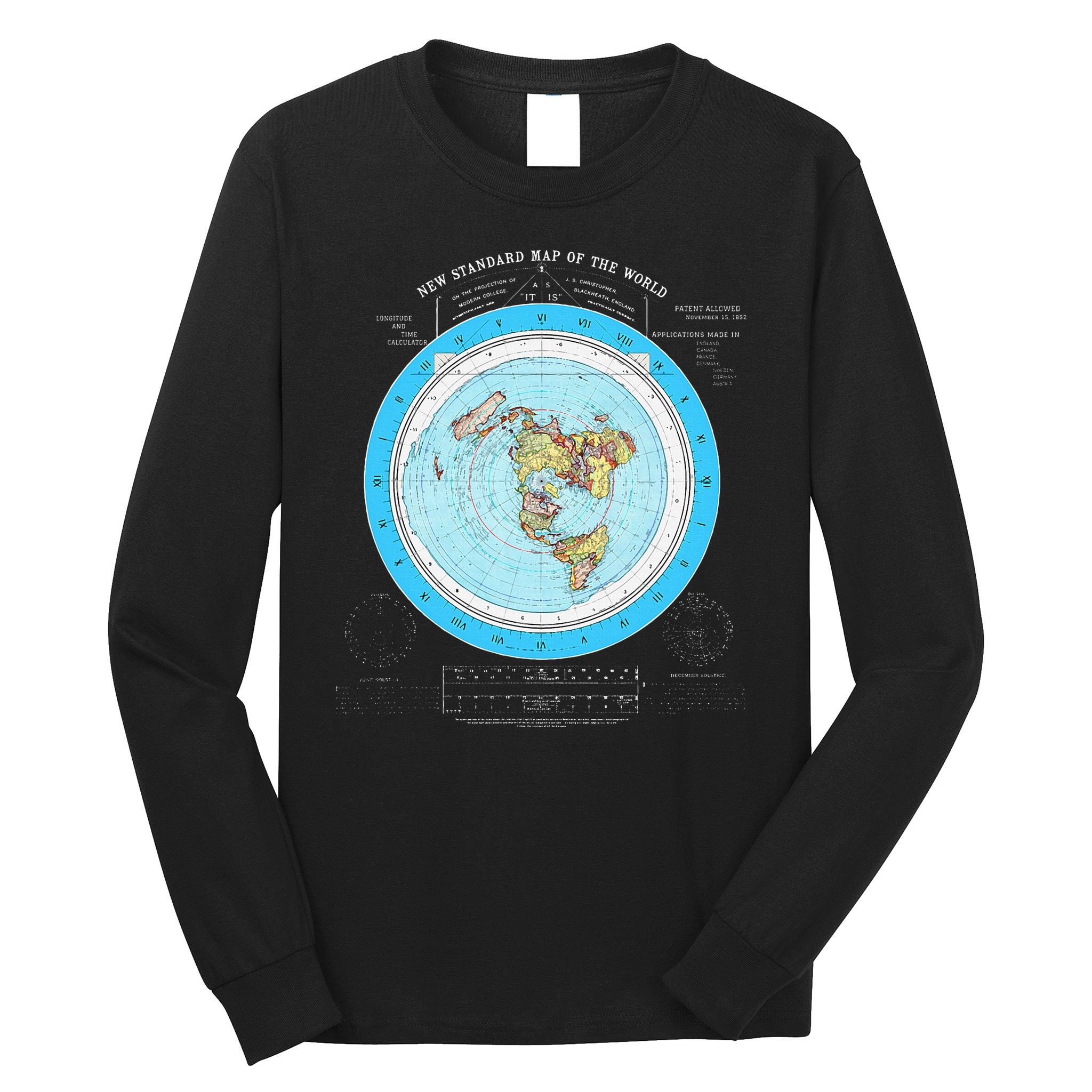 Gleason Flat Earth Map Blue Flat Earth Map Flat Earth Long Sleeve Shirt