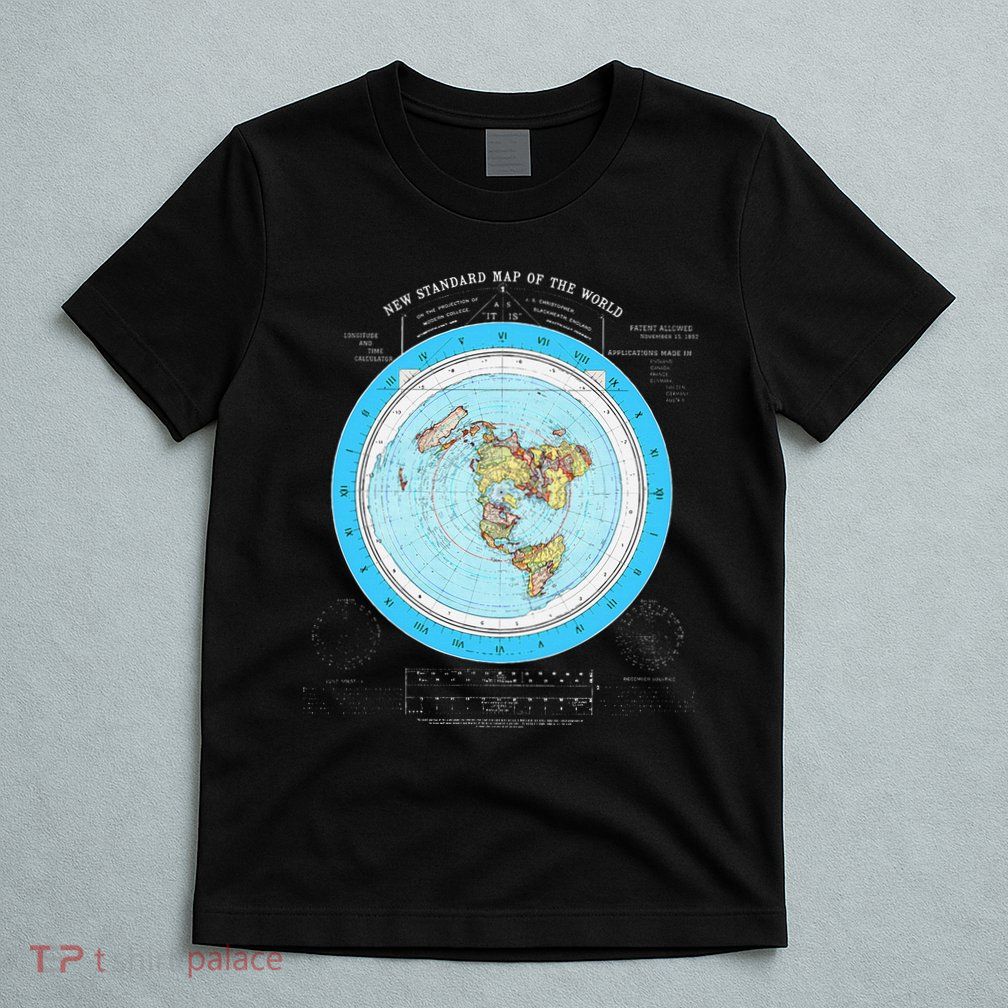 Gleason Flat Earth Map Blue Flat Earth Map Flat Earth T-Shirt