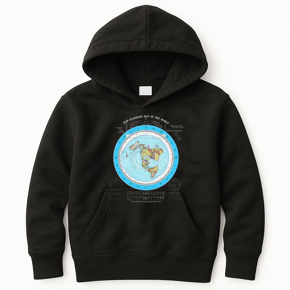 Gleason Flat Earth Map Blue Flat Earth Map Flat Earth Kids Hoodie