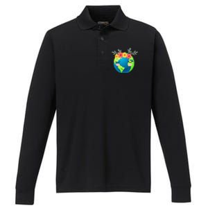 Gift for Environment Earth Day planet Performance Long Sleeve Polo