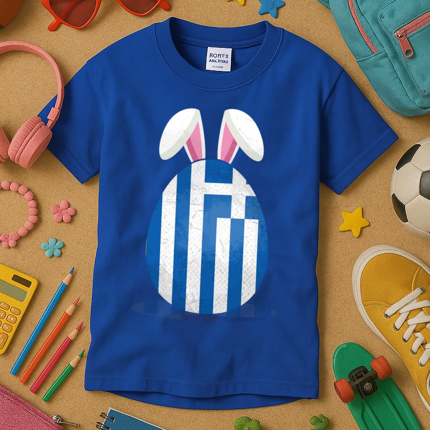 Greece Flag Egg Bunny Ears Greek Easter Sunday Gift Kids T-Shirt