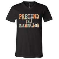 Groovy Funny Easy Lazy Halloween Pretend I'm A Marshmallow V-Neck T-Shirt