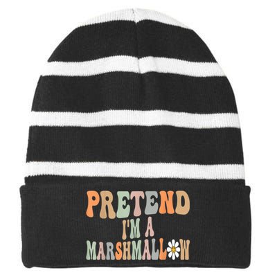 Groovy Funny Easy Lazy Halloween Pretend I'm A Marshmallow Striped Beanie with Solid Band