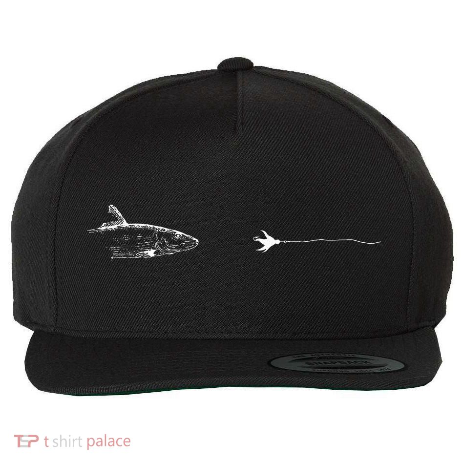 Graphic Fly Fishing Hook Line Fish Bonefish Wool Snapback Cap