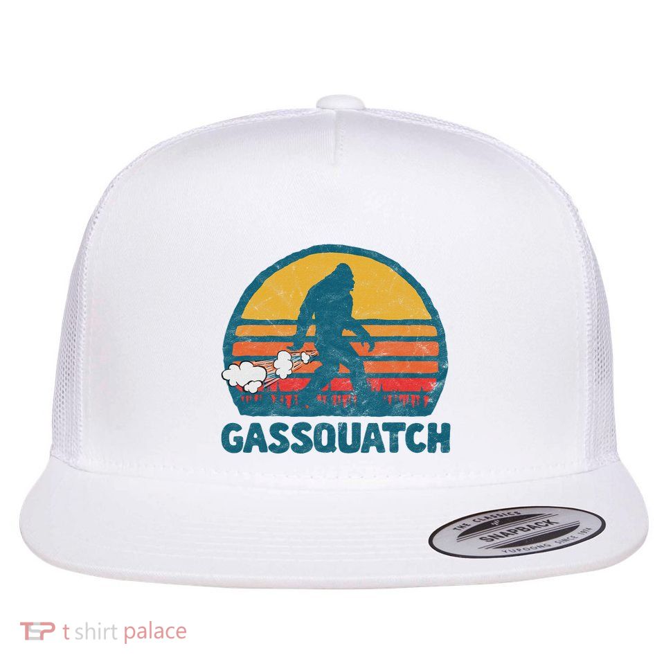Gassquatch! Funny Farting Bigfoot Flat Bill Trucker Hat