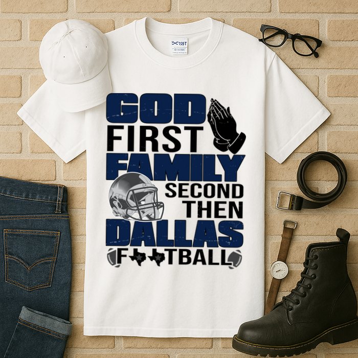 God First Family Second Then Dallas Football Funny Gift Tall T-Shirt