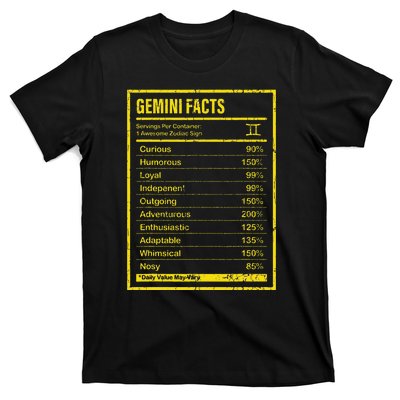 Gemini Facts For Wo Funny Zodiac Gift T-Shirt