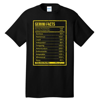 Gemini Facts For Wo Funny Zodiac Gift Tall T-Shirt