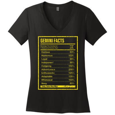 Gemini Facts For Wo Funny Zodiac Gift Women's V-Neck T-Shirt