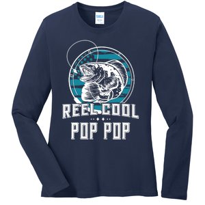 Gift For Fathers Day Tee - Reel Cool Pop Pop Fishing Ladies Long Sleeve Shirt