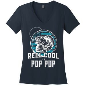 Gift For Fathers Day Tee - Reel Cool Pop Pop Fishing Women's V-Neck T-Shirt