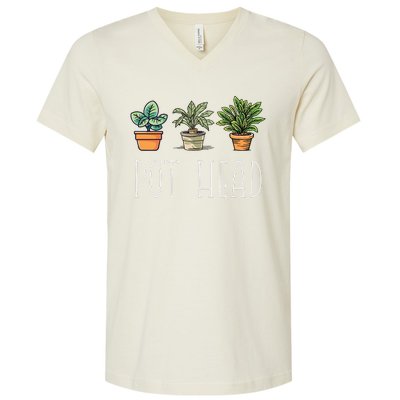 Gardening Farmer Funny Pot Head Plants Gardener Mom V-Neck T-Shirt