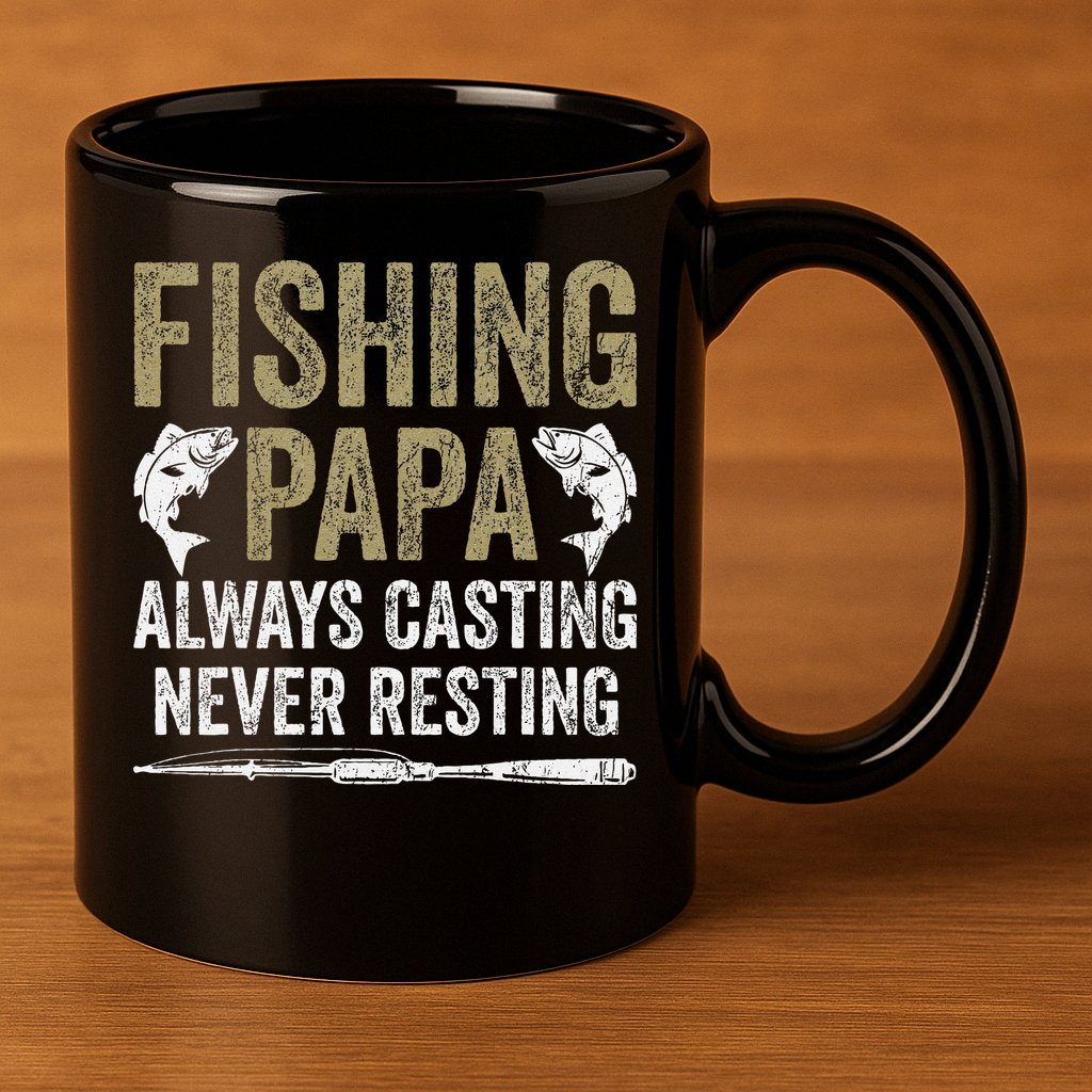 Grandpa Fishing Fishing Papa Always Casting Never Resting .Png 11oz C Handle Ceramic Mug