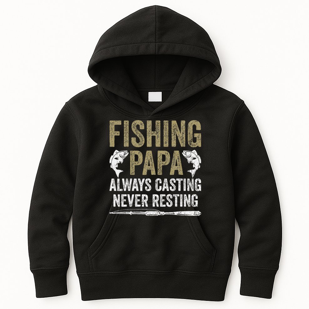 Grandpa Fishing Fishing Papa Always Casting Never Resting .Png Kids Hoodie