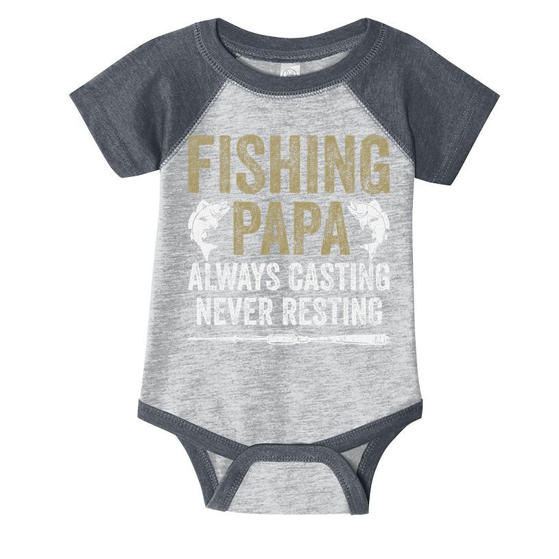 Grandpa Fishing Fishing Papa Always Casting Never Resting .Png Infant Baby Jersey Bodysuit