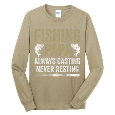 Grandpa Fishing Fishing Papa Always Casting Never Resting .Png Tall Long Sleeve T-Shirt