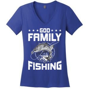 God Family Fishing Fly Fishing Gift Women's V-Neck T-Shirt