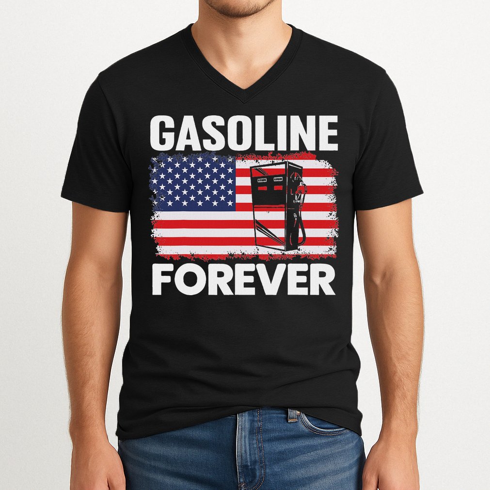 G.A.S.O.L.I.N.E Forever Funny Gas Cars Lover Patriotic Usa Flag V-Neck T-Shirt