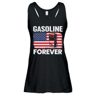 G.A.S.O.L.I.N.E Forever Funny Gas Cars Lover Patriotic Usa Flag Ladies Essential Flowy Tank