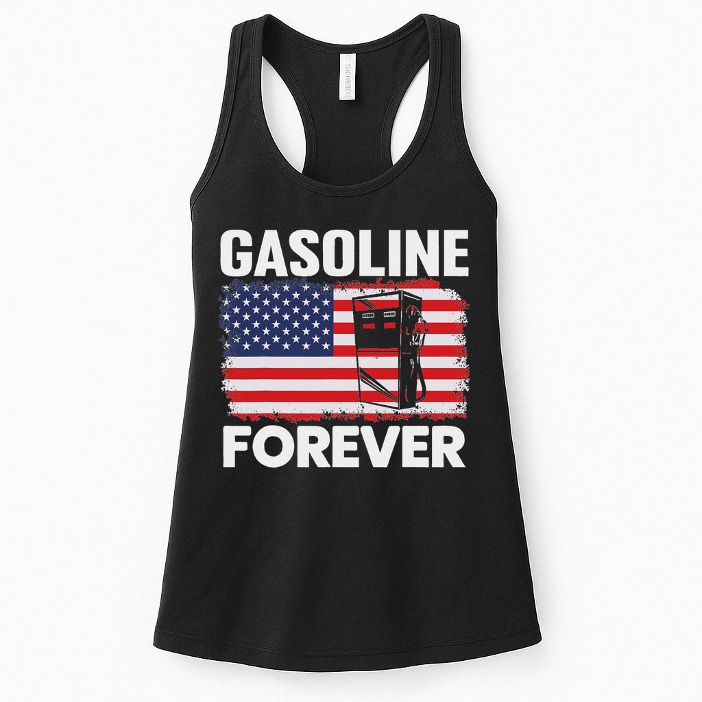 G.A.S.O.L.I.N.E Forever Funny Gas Cars Lover Patriotic Usa Flag Womens Tank Top