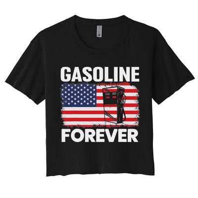 G.A.S.O.L.I.N.E Forever Funny Gas Cars Lover Patriotic Usa Flag Crop Top