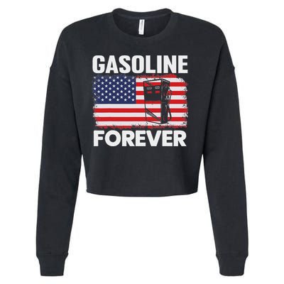 G.A.S.O.L.I.N.E Forever Funny Gas Cars Lover Patriotic Usa Flag Cropped Pullover Crew