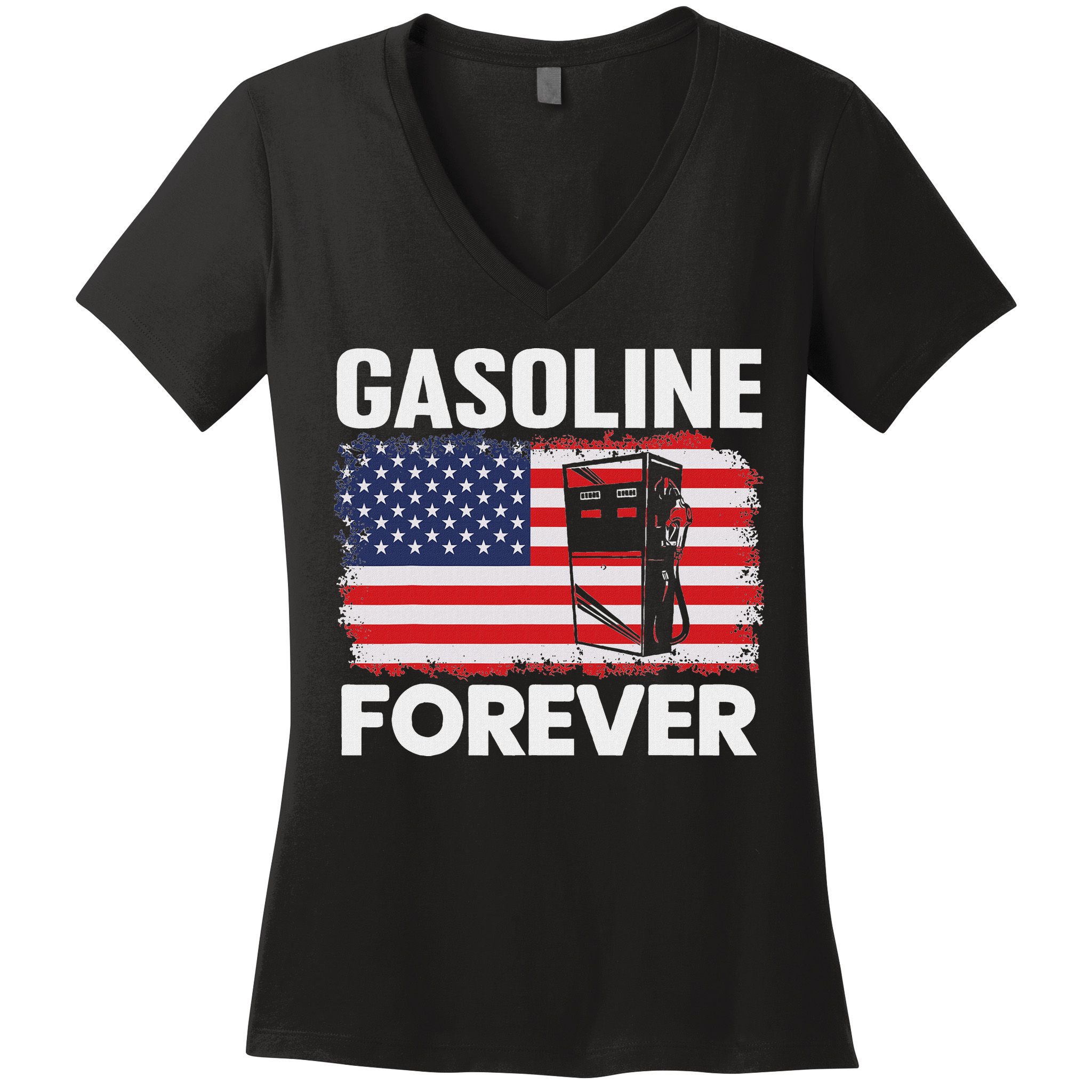 G.A.S.O.L.I.N.E Forever Funny Gas Cars Lover Patriotic Usa Flag Women's V-Neck T-Shirt