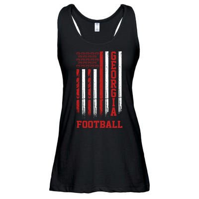 Georgia Football Fan American Flag Ladies Essential Flowy Tank