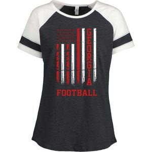 Georgia Football Fan American Flag Enza Ladies Jersey Colorblock Tee