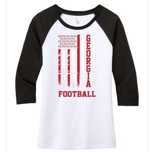 Georgia Football Fan American Flag Women's Tri-Blend 3/4-Sleeve Raglan Shirt