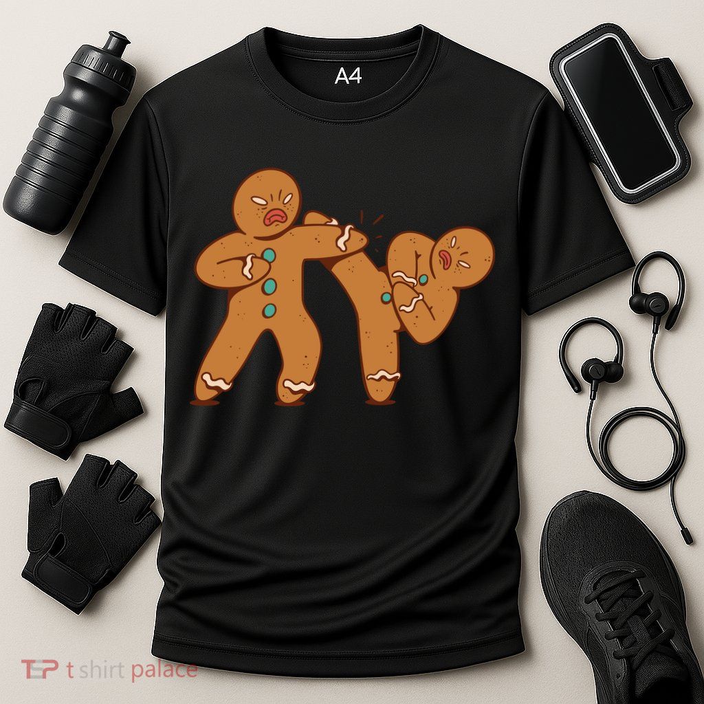 Gingerbread Fight Funny Holiday Performance Shirt