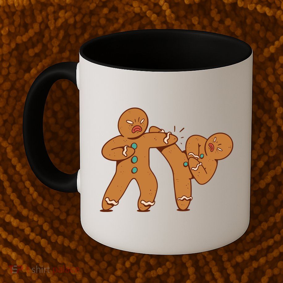 Gingerbread Fight Funny Holiday Mug