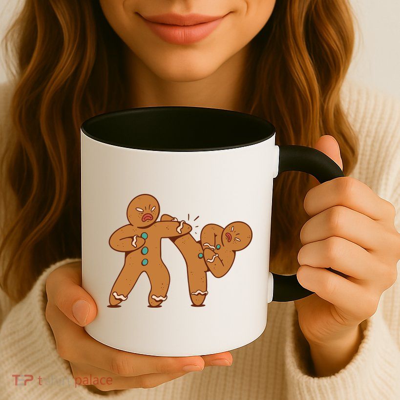Gingerbread Fight Funny Holiday Mug