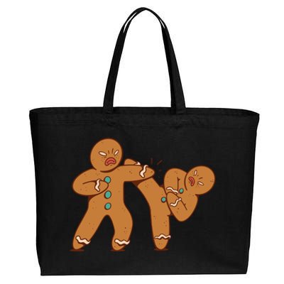 Gingerbread Fight Funny Holiday Cotton Canvas Jumbo Tote