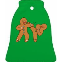 Gingerbread Fight Funny Holiday Ceramic Bell Ornament