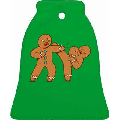 Gingerbread Fight Funny Holiday Ceramic Bell Ornament