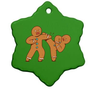 Gingerbread Fight Funny Holiday Ceramic Star Ornament