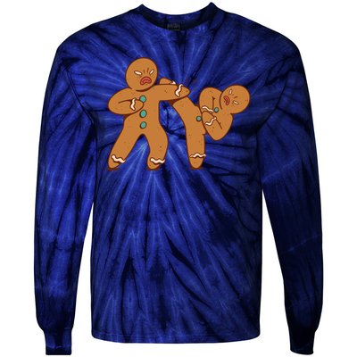 Gingerbread Fight Funny Holiday Tie-Dye Long Sleeve Shirt