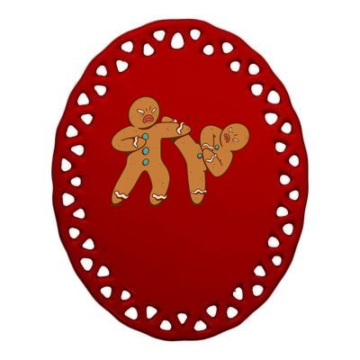 Gingerbread Fight Funny Holiday Ceramic Oval Ornament