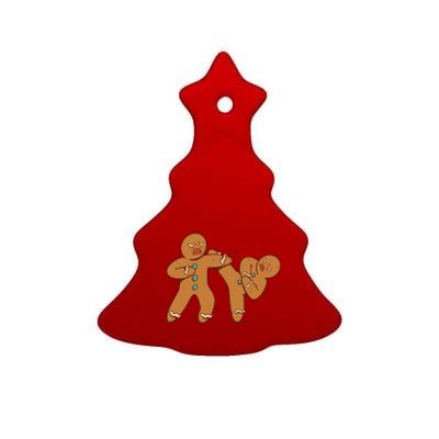 Gingerbread Fight Funny Holiday Ceramic Tree Ornament