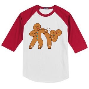 Gingerbread Fight Funny Holiday Kids Colorblock Raglan Jersey