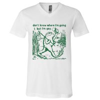 Gay Frog Funny I DonT Know Where IM Going But IM Gay V-Neck T-Shirt