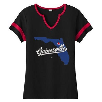 Gainesville Florida FL Map Ladies Halftime Notch Neck Tee