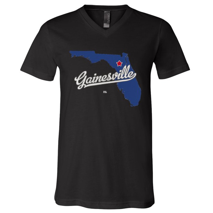 Gainesville Florida FL Map V-Neck T-Shirt