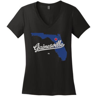 Gainesville Florida FL Map Women's V-Neck T-Shirt