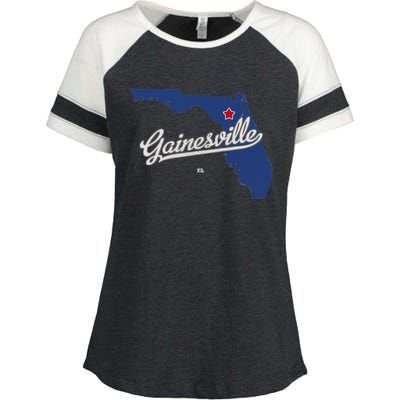 Gainesville Florida FL Map Enza Ladies Jersey Colorblock Tee