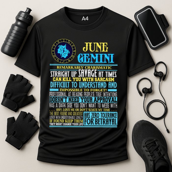 Gemini Facts Funny June Gemini Birthday Gif Cooling Performance Crew T-Shirt