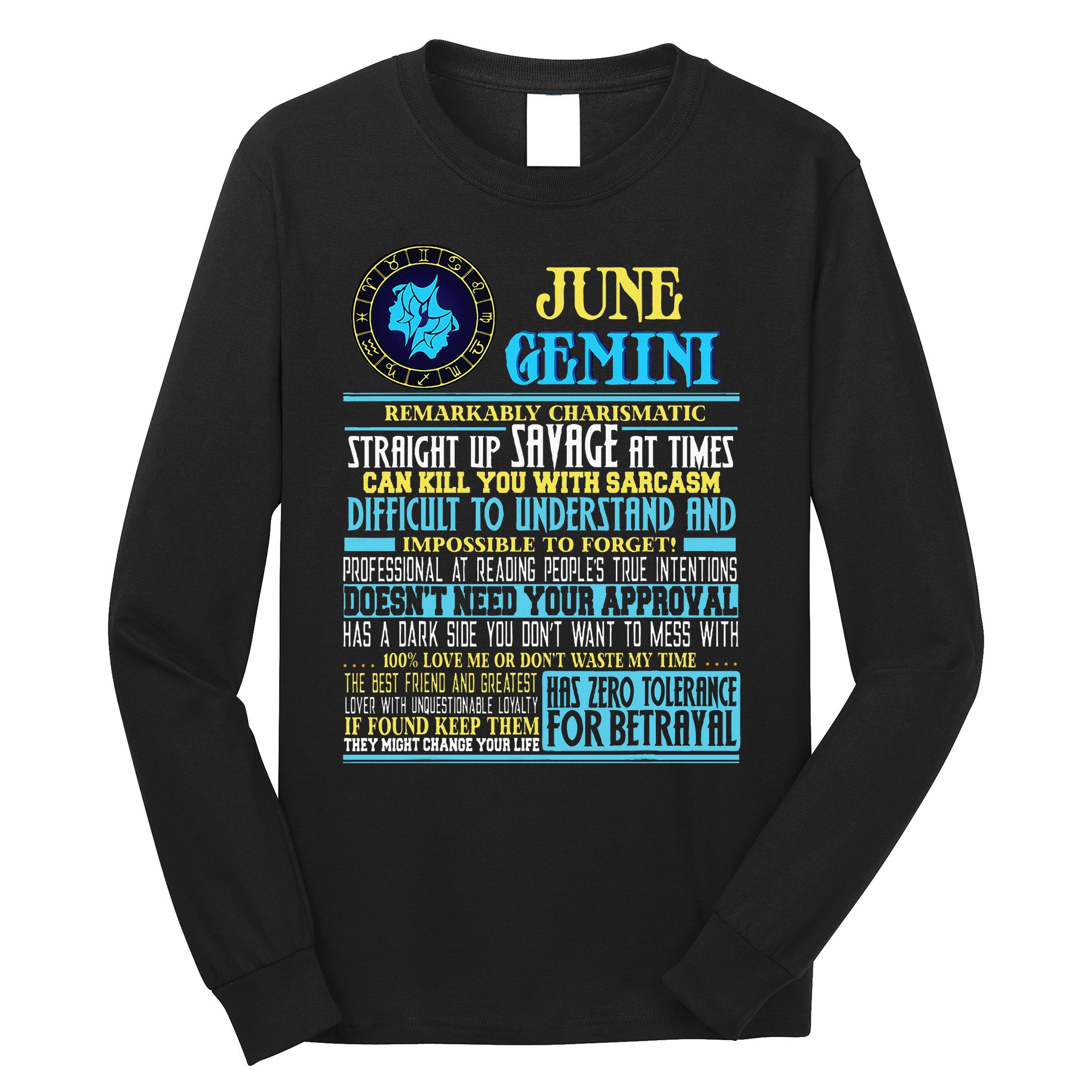 Gemini Facts Funny June Gemini Birthday Gif Long Sleeve Shirt