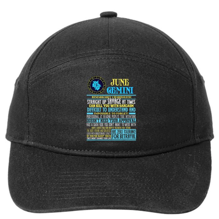 Gemini Facts Funny June Gemini Birthday Gif 7-Panel Snapback Hat